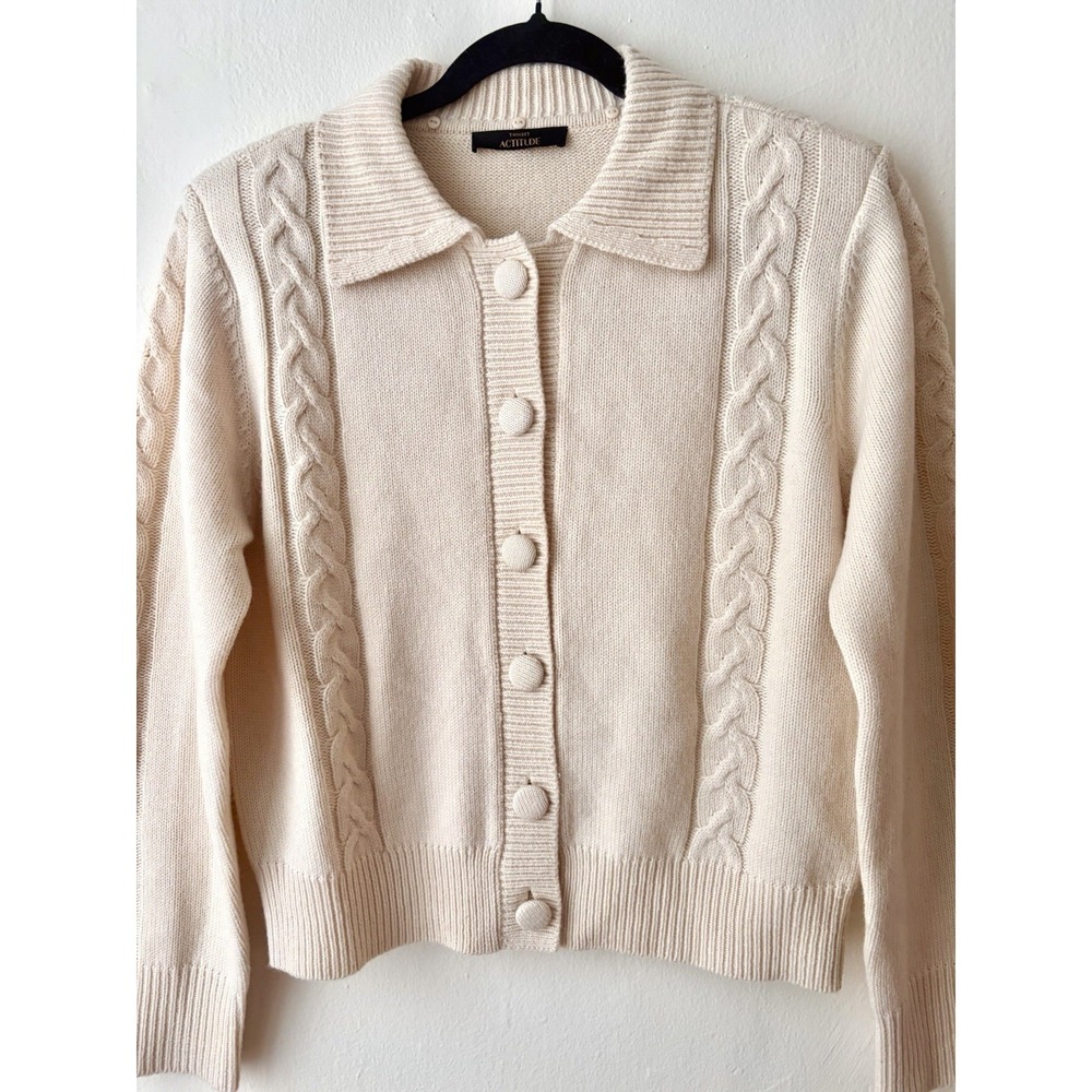 Twinset Wool Cardigan Sweater Ivory Women's Medium - Picture 8 of 8